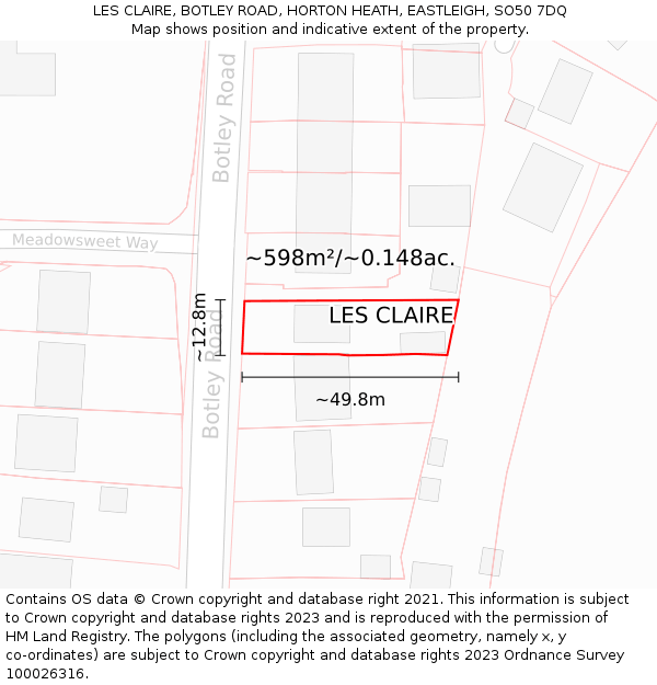 LES CLAIRE, BOTLEY ROAD, HORTON HEATH, EASTLEIGH, SO50 7DQ: Plot and title map