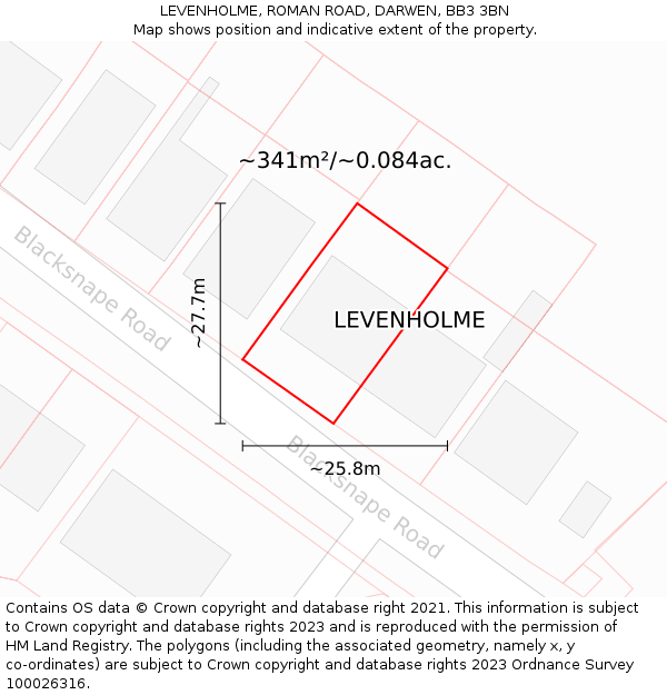 LEVENHOLME, ROMAN ROAD, DARWEN, BB3 3BN: Plot and title map