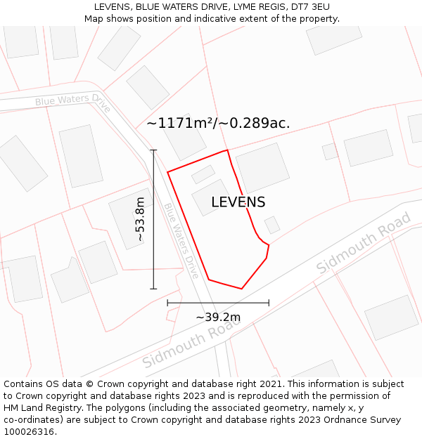 LEVENS, BLUE WATERS DRIVE, LYME REGIS, DT7 3EU: Plot and title map