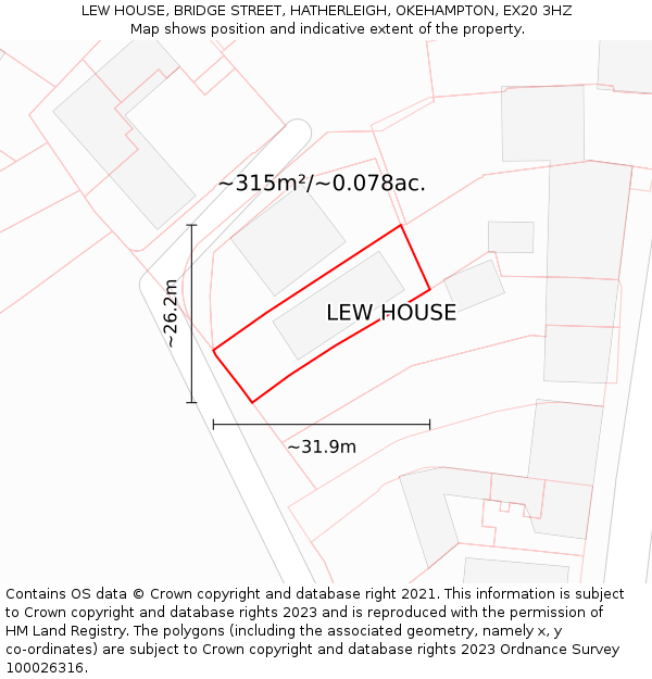 LEW HOUSE, BRIDGE STREET, HATHERLEIGH, OKEHAMPTON, EX20 3HZ: Plot and title map