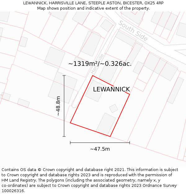 LEWANNICK, HARRISVILLE LANE, STEEPLE ASTON, BICESTER, OX25 4RP: Plot and title map