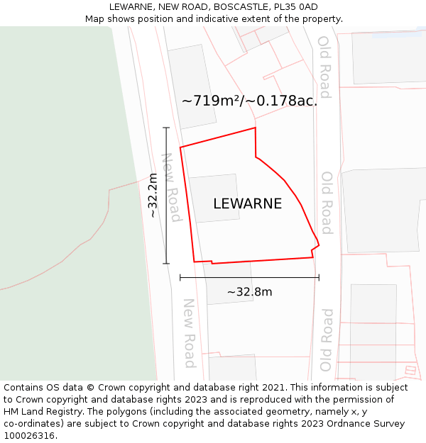 LEWARNE, NEW ROAD, BOSCASTLE, PL35 0AD: Plot and title map