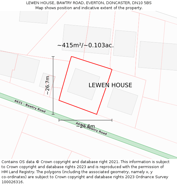 LEWEN HOUSE, BAWTRY ROAD, EVERTON, DONCASTER, DN10 5BS: Plot and title map