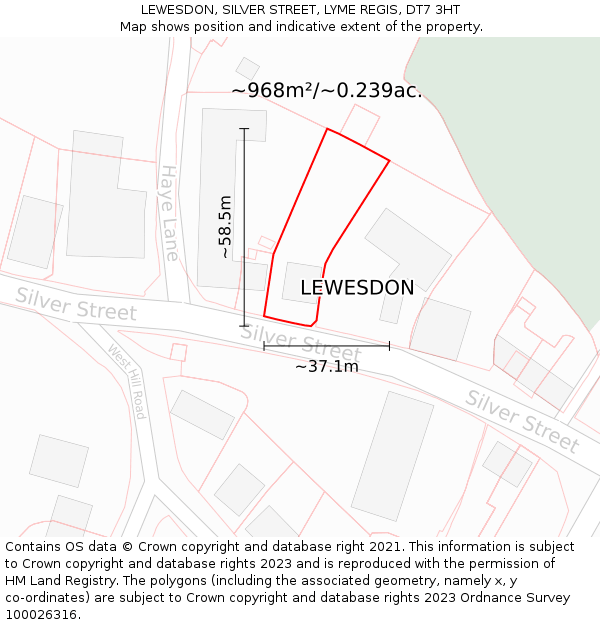 LEWESDON, SILVER STREET, LYME REGIS, DT7 3HT: Plot and title map