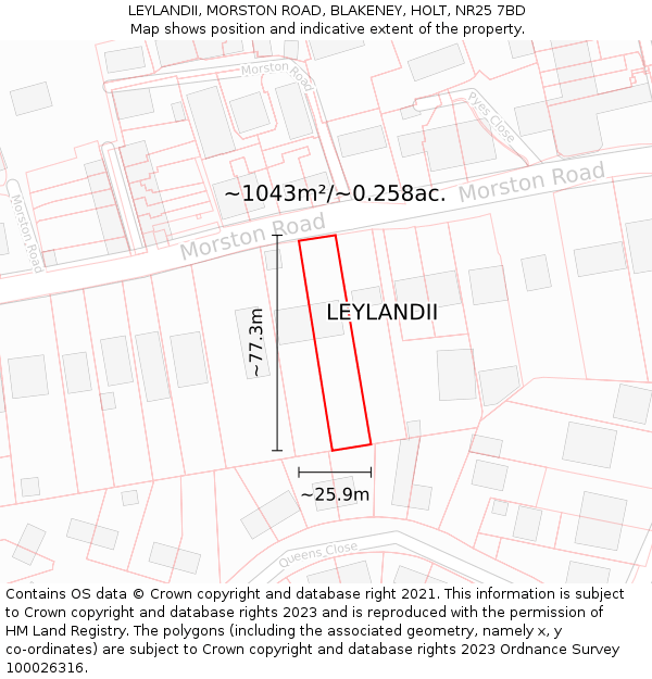 LEYLANDII, MORSTON ROAD, BLAKENEY, HOLT, NR25 7BD: Plot and title map