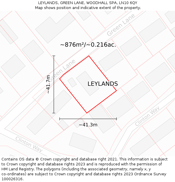 LEYLANDS, GREEN LANE, WOODHALL SPA, LN10 6QY: Plot and title map