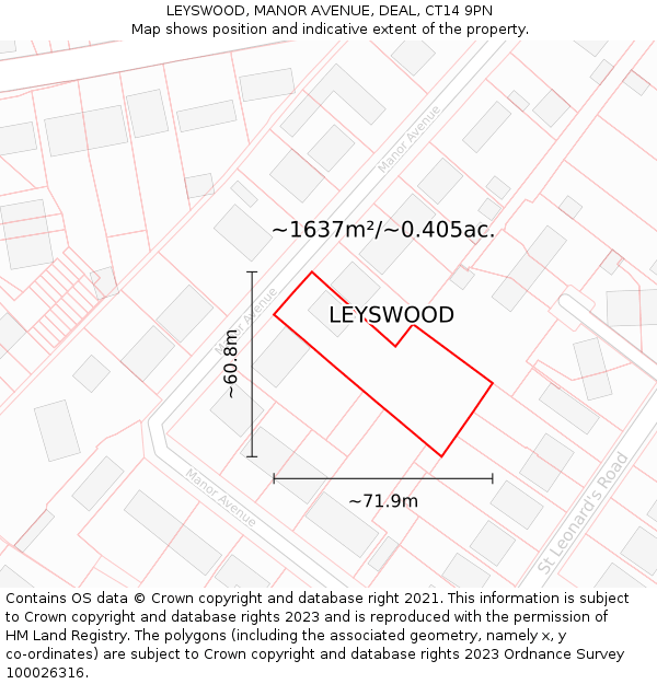 LEYSWOOD, MANOR AVENUE, DEAL, CT14 9PN: Plot and title map