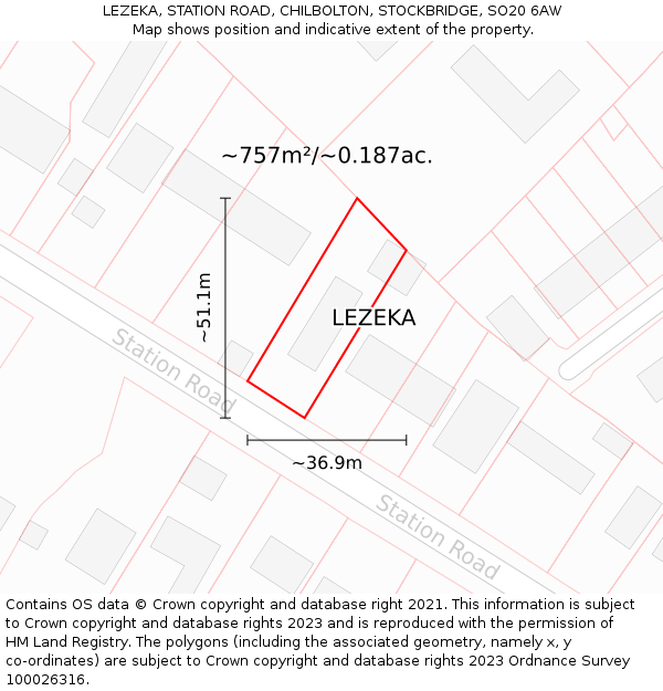 LEZEKA, STATION ROAD, CHILBOLTON, STOCKBRIDGE, SO20 6AW: Plot and title map