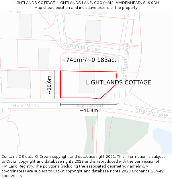 LIGHTLANDS COTTAGE, LIGHTLANDS LANE, COOKHAM, MAIDENHEAD, SL6 9DH: Plot and title map