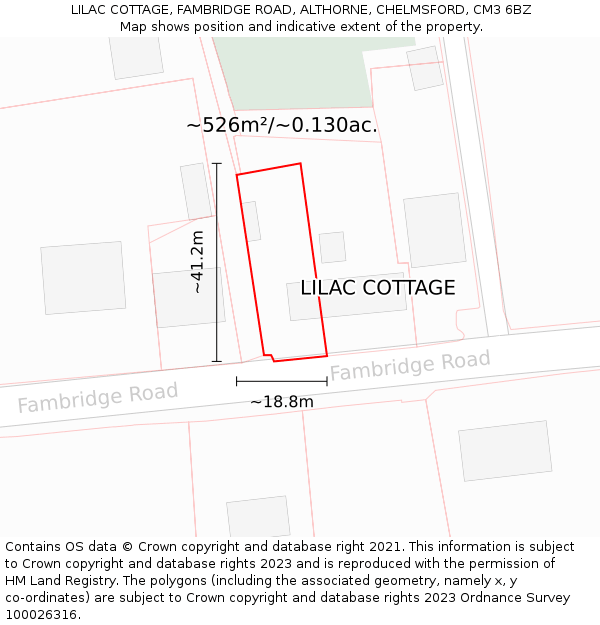 LILAC COTTAGE, FAMBRIDGE ROAD, ALTHORNE, CHELMSFORD, CM3 6BZ: Plot and title map