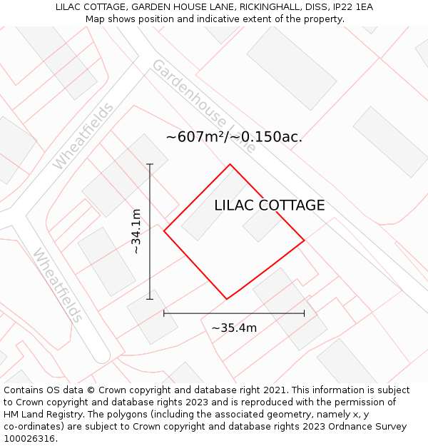 LILAC COTTAGE, GARDEN HOUSE LANE, RICKINGHALL, DISS, IP22 1EA: Plot and title map