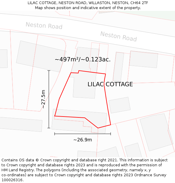 LILAC COTTAGE, NESTON ROAD, WILLASTON, NESTON, CH64 2TF: Plot and title map