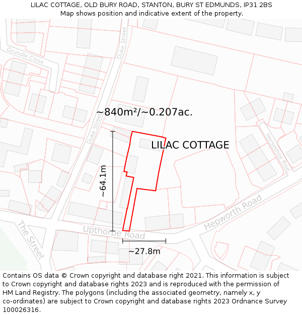 LILAC COTTAGE, OLD BURY ROAD, STANTON, BURY ST EDMUNDS, IP31 2BS: Plot and title map