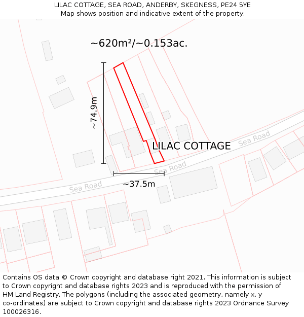 LILAC COTTAGE, SEA ROAD, ANDERBY, SKEGNESS, PE24 5YE: Plot and title map