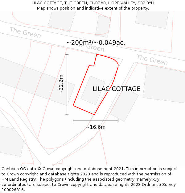 LILAC COTTAGE, THE GREEN, CURBAR, HOPE VALLEY, S32 3YH: Plot and title map