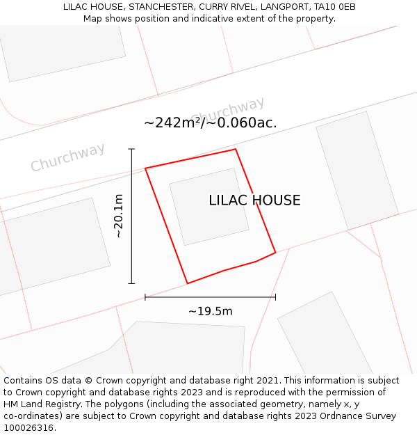 LILAC HOUSE, STANCHESTER, CURRY RIVEL, LANGPORT, TA10 0EB: Plot and title map