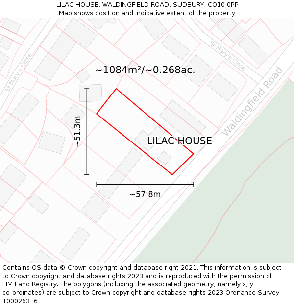 LILAC HOUSE, WALDINGFIELD ROAD, SUDBURY, CO10 0PP: Plot and title map