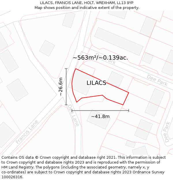 LILACS, FRANCIS LANE, HOLT, WREXHAM, LL13 9YP: Plot and title map