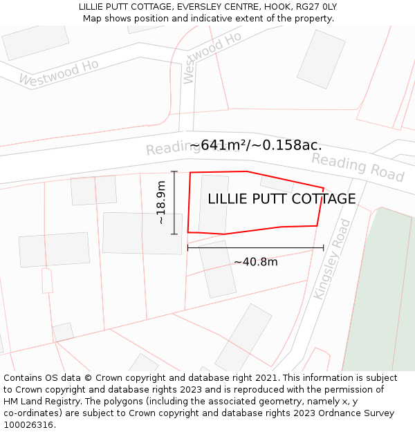 LILLIE PUTT COTTAGE, EVERSLEY CENTRE, HOOK, RG27 0LY: Plot and title map