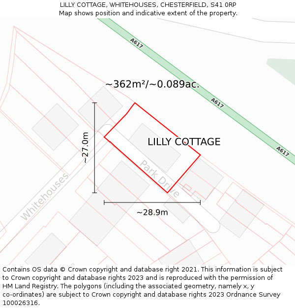 LILLY COTTAGE, WHITEHOUSES, CHESTERFIELD, S41 0RP: Plot and title map