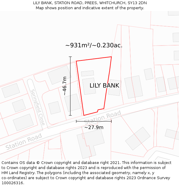 LILY BANK, STATION ROAD, PREES, WHITCHURCH, SY13 2DN: Plot and title map