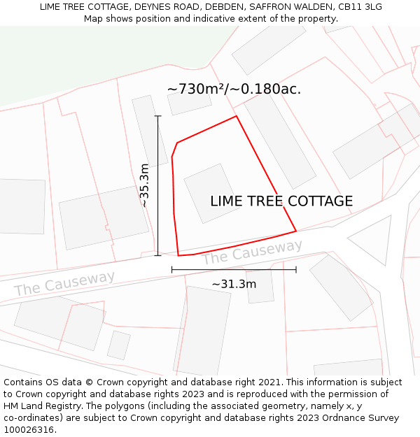 LIME TREE COTTAGE, DEYNES ROAD, DEBDEN, SAFFRON WALDEN, CB11 3LG: Plot and title map