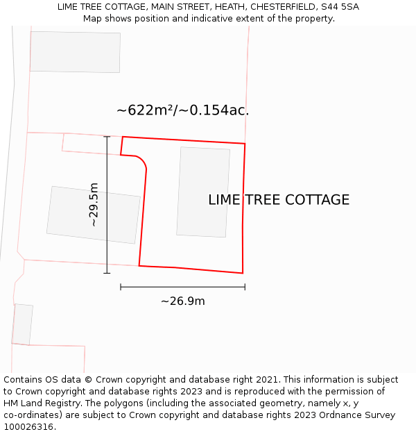 LIME TREE COTTAGE, MAIN STREET, HEATH, CHESTERFIELD, S44 5SA: Plot and title map