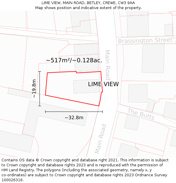 LIME VIEW, MAIN ROAD, BETLEY, CREWE, CW3 9AA: Plot and title map