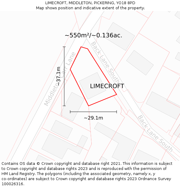 LIMECROFT, MIDDLETON, PICKERING, YO18 8PD: Plot and title map