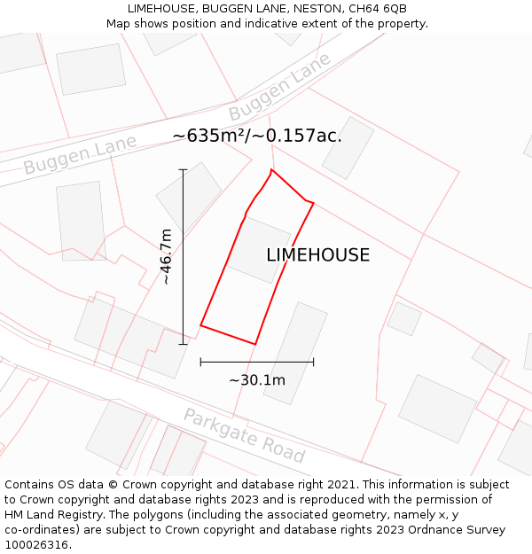 LIMEHOUSE, BUGGEN LANE, NESTON, CH64 6QB: Plot and title map