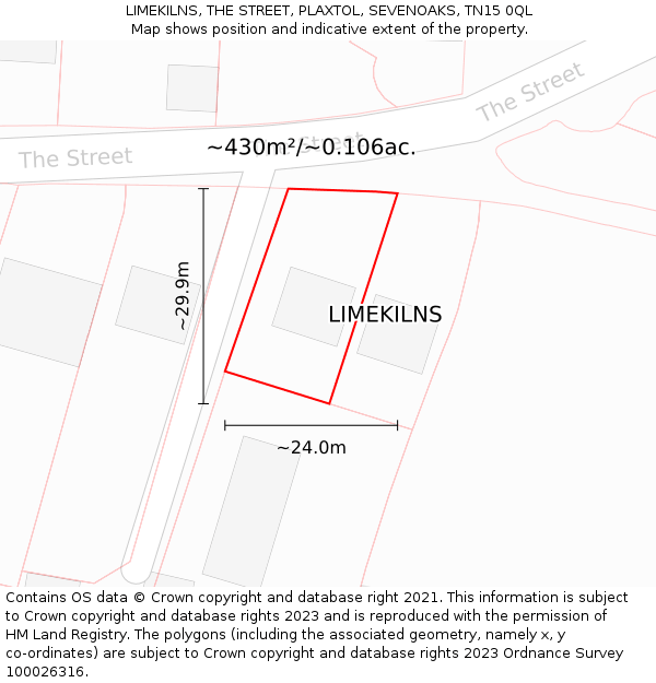 LIMEKILNS, THE STREET, PLAXTOL, SEVENOAKS, TN15 0QL: Plot and title map