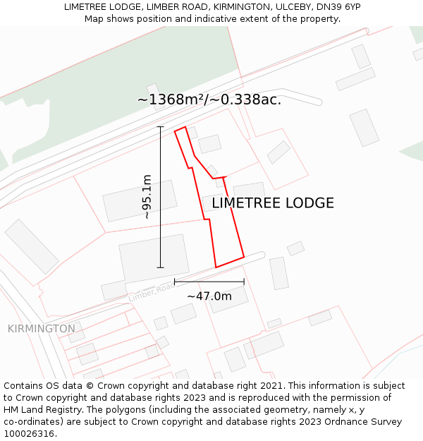 LIMETREE LODGE, LIMBER ROAD, KIRMINGTON, ULCEBY, DN39 6YP: Plot and title map