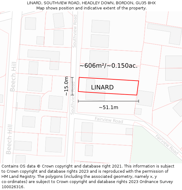 LINARD, SOUTHVIEW ROAD, HEADLEY DOWN, BORDON, GU35 8HX: Plot and title map