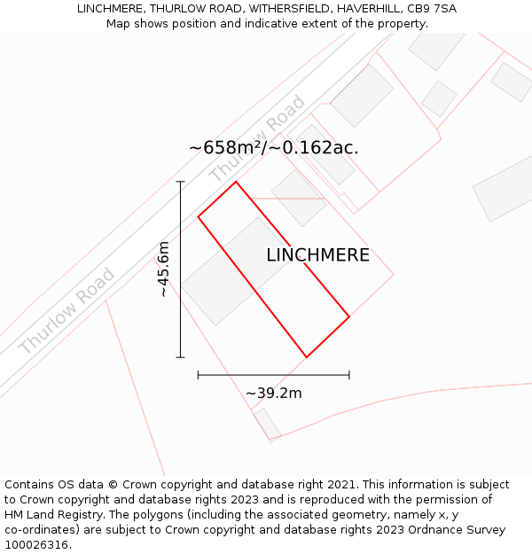 LINCHMERE, THURLOW ROAD, WITHERSFIELD, HAVERHILL, CB9 7SA: Plot and title map