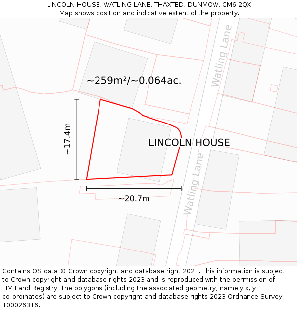 LINCOLN HOUSE, WATLING LANE, THAXTED, DUNMOW, CM6 2QX: Plot and title map