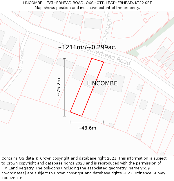 LINCOMBE, LEATHERHEAD ROAD, OXSHOTT, LEATHERHEAD, KT22 0ET: Plot and title map