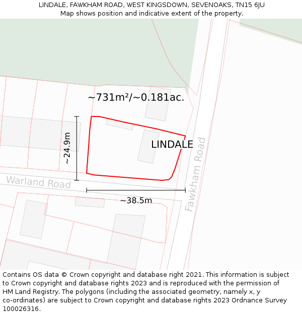 LINDALE, FAWKHAM ROAD, WEST KINGSDOWN, SEVENOAKS, TN15 6JU: Plot and title map