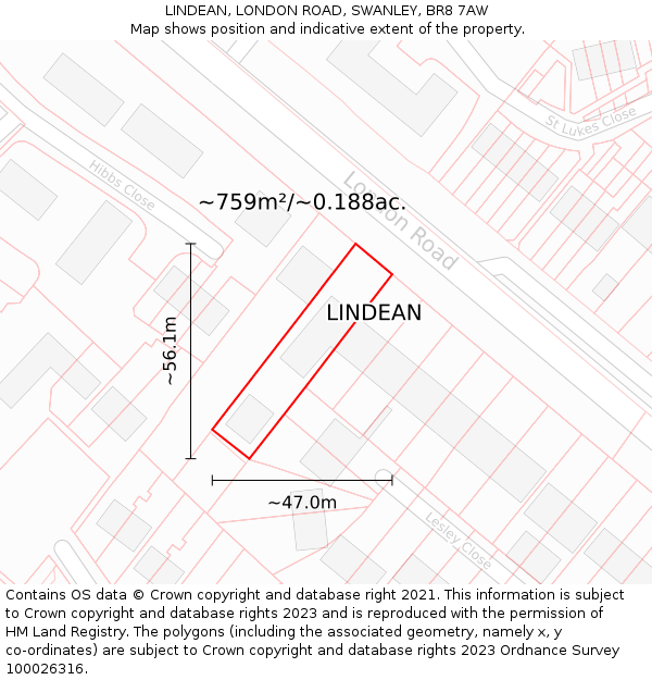 LINDEAN, LONDON ROAD, SWANLEY, BR8 7AW: Plot and title map