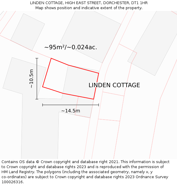 LINDEN COTTAGE, HIGH EAST STREET, DORCHESTER, DT1 1HR: Plot and title map