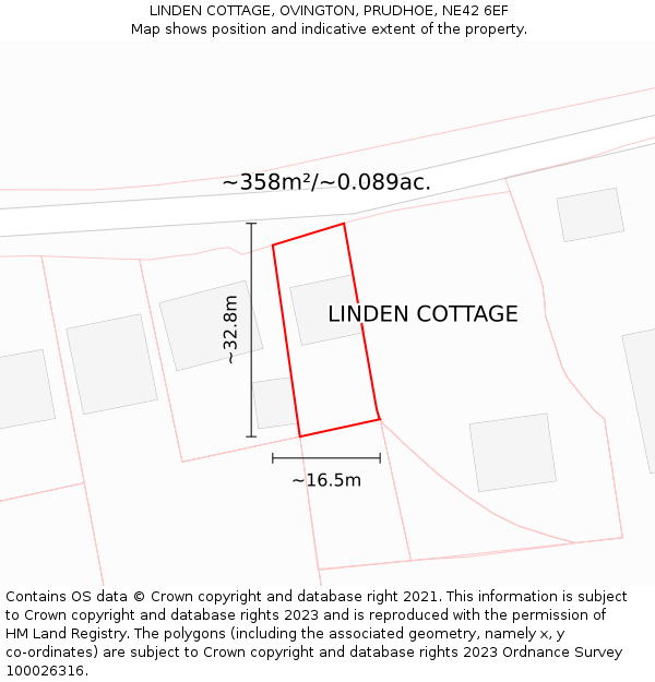 LINDEN COTTAGE, OVINGTON, PRUDHOE, NE42 6EF: Plot and title map