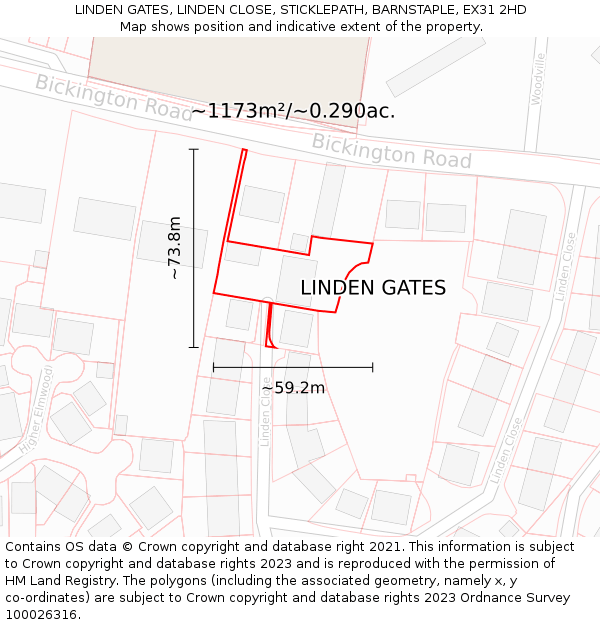 LINDEN GATES, LINDEN CLOSE, STICKLEPATH, BARNSTAPLE, EX31 2HD: Plot and title map