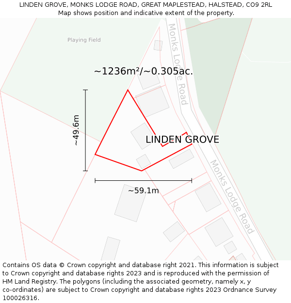 LINDEN GROVE, MONKS LODGE ROAD, GREAT MAPLESTEAD, HALSTEAD, CO9 2RL: Plot and title map