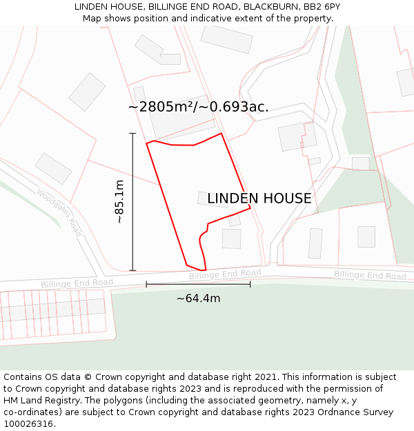 LINDEN HOUSE, BILLINGE END ROAD, BLACKBURN, BB2 6PY: Plot and title map