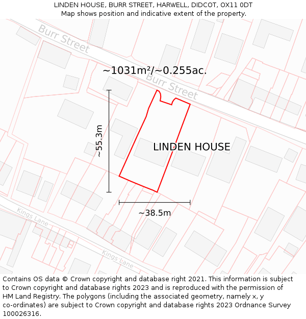 LINDEN HOUSE, BURR STREET, HARWELL, DIDCOT, OX11 0DT: Plot and title map