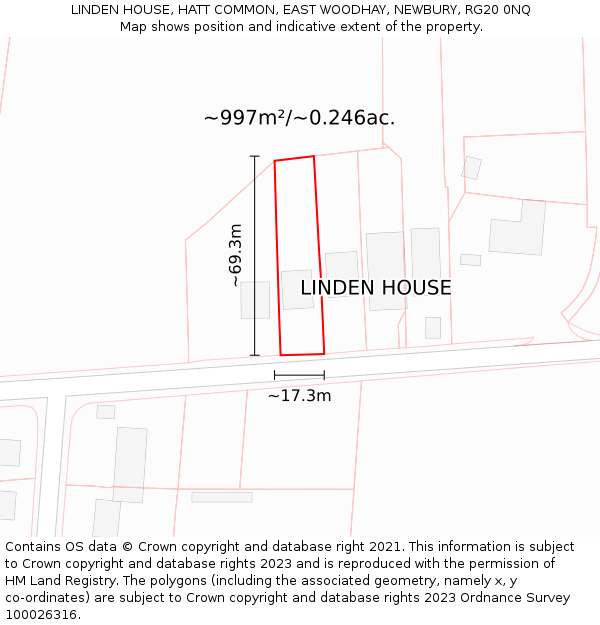 LINDEN HOUSE, HATT COMMON, EAST WOODHAY, NEWBURY, RG20 0NQ: Plot and title map
