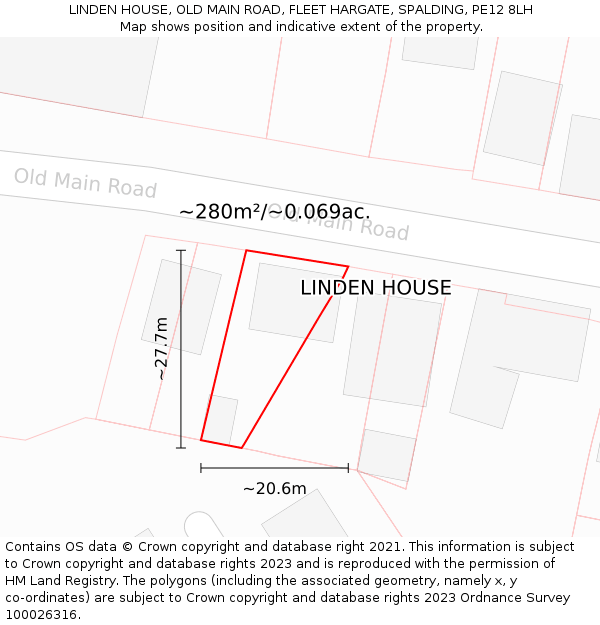 LINDEN HOUSE, OLD MAIN ROAD, FLEET HARGATE, SPALDING, PE12 8LH: Plot and title map