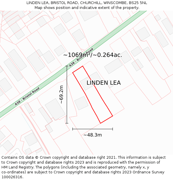 LINDEN LEA, BRISTOL ROAD, CHURCHILL, WINSCOMBE, BS25 5NL: Plot and title map