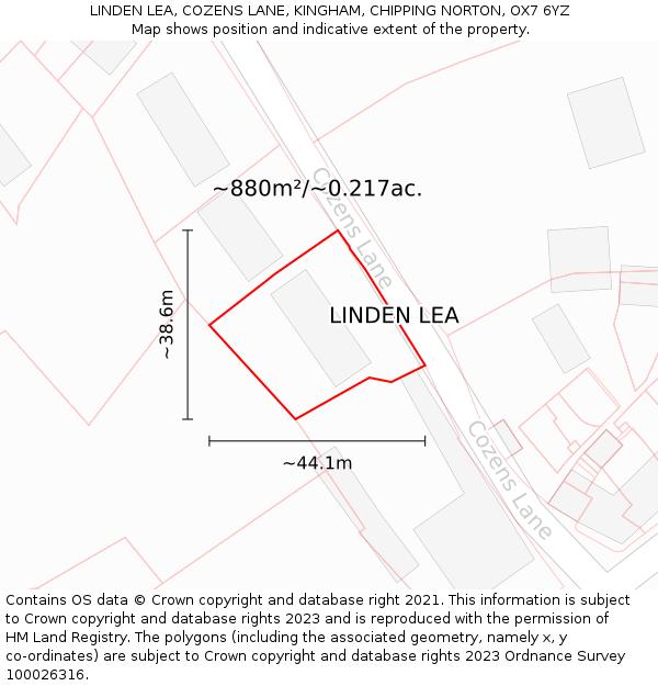 LINDEN LEA, COZENS LANE, KINGHAM, CHIPPING NORTON, OX7 6YZ: Plot and title map