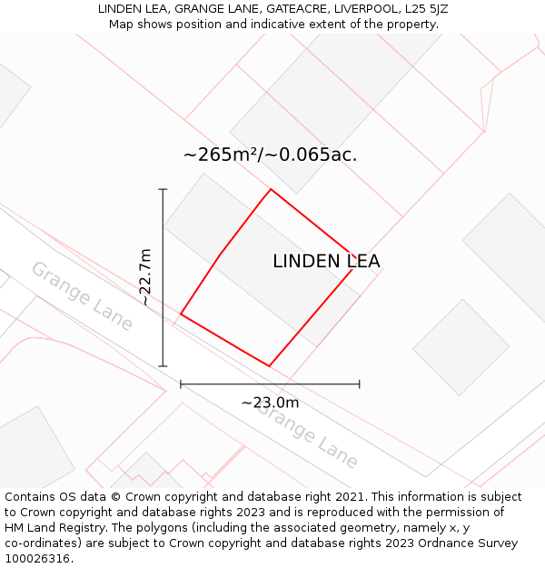 LINDEN LEA, GRANGE LANE, GATEACRE, LIVERPOOL, L25 5JZ: Plot and title map