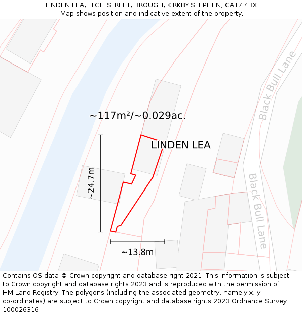 LINDEN LEA, HIGH STREET, BROUGH, KIRKBY STEPHEN, CA17 4BX: Plot and title map